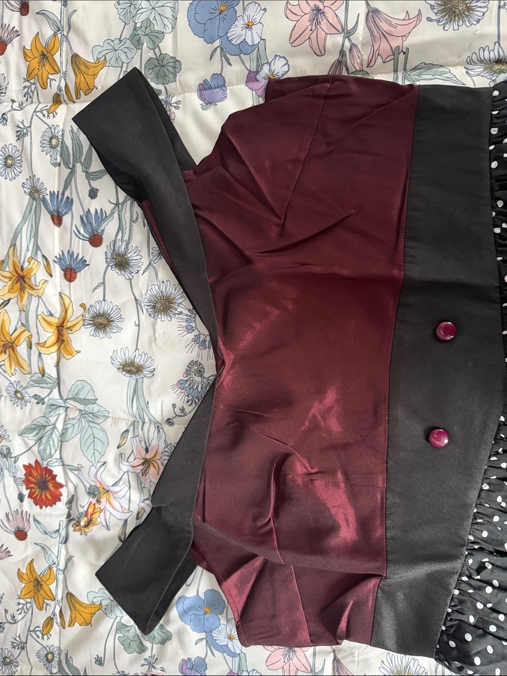Burgundy Satin and Black Trim Cocktail Dress Top